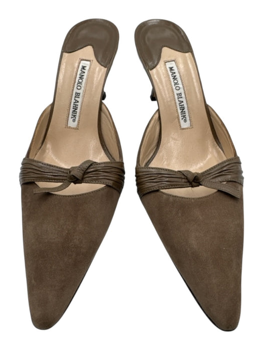Manolo Blahnik Shoe Size 38.5 Taupe Gray Leather Upper Suede Knot Detail Pumps Taupe Gray / 38.5