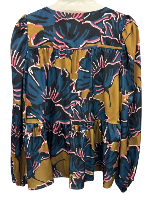 Crosby Size S Blue & Multi Polyester Long Sleeve All Over Print Split Neck Dress Blue & Multi / S