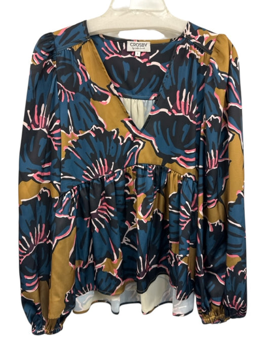Crosby Size S Blue & Multi Polyester Long Sleeve All Over Print Split Neck Dress Blue & Multi / S