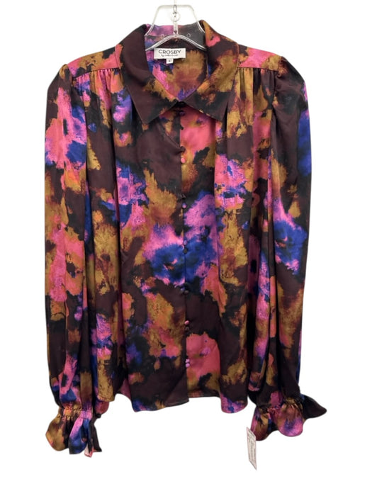 Crosby Size S brown, purple, multi Polyester Long Sleeve All Over Print Dress brown, purple, multi / S