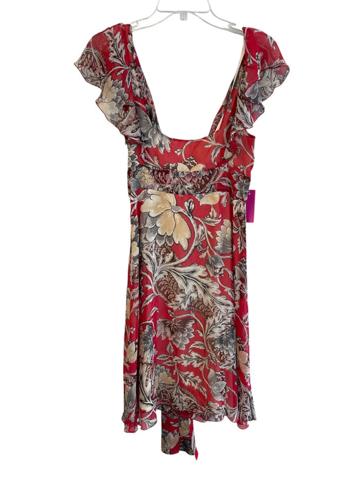 Diane Von Furstenberg Size 8 Red 100% Silk Chiffon Floral Knee length Dress Red / 8