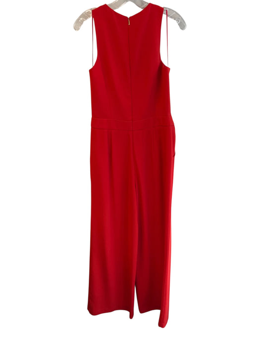 Trina Turk Size 8 Red Polyester Pleated Hidden Back Zipper Wide Leg Jumpsuit Red / 8