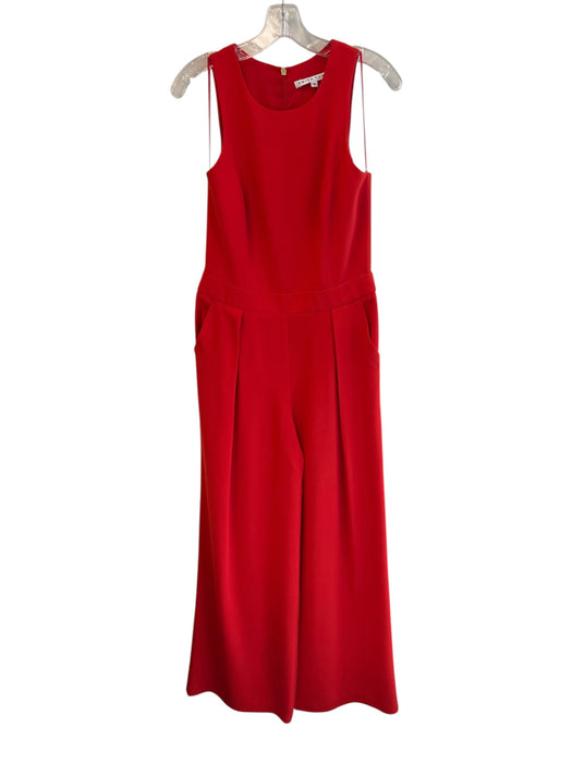 Trina Turk Size 8 Red Polyester Pleated Hidden Back Zipper Wide Leg Jumpsuit Red / 8