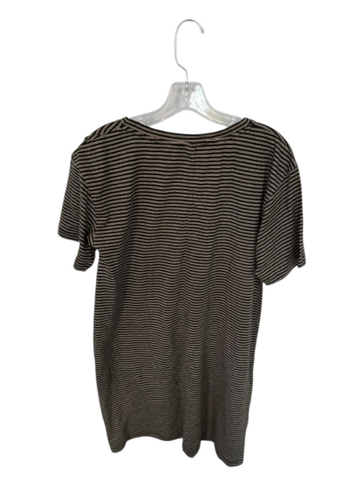ABLE Size M Tan & black Cotton Short Sleeve Striped V Neck Dress Tan & black / M