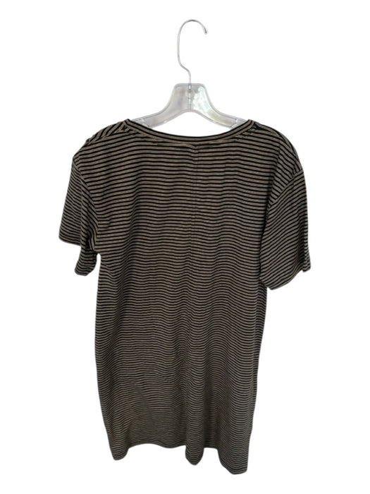 ABLE Size M Tan & black Cotton Short Sleeve Striped V Neck Dress Tan & black / M