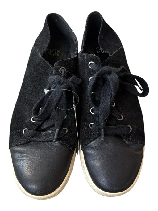 Eileen Fisher Shoe Size 9 Black Leather & Suede Lace Up Athletic Sneakers Black / 9