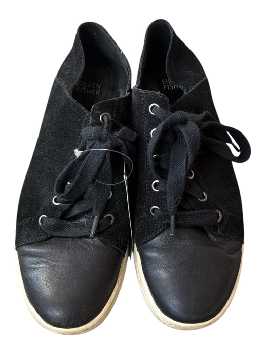 Eileen Fisher Shoe Size 9 Black Leather & Suede Lace Up Athletic Sneakers Black / 9