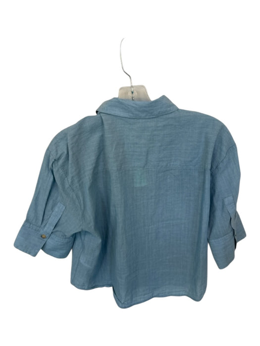 J Crew Size 6 Slate Blue Cotton Cap Sleeve Crop pocket Button up Top Slate Blue / 6
