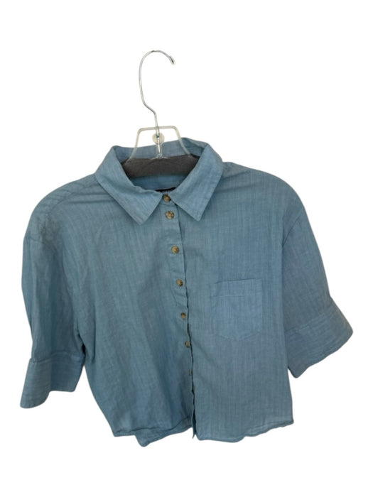 J Crew Size 6 Slate Blue Cotton Cap Sleeve Crop pocket Button up Top Slate Blue / 6