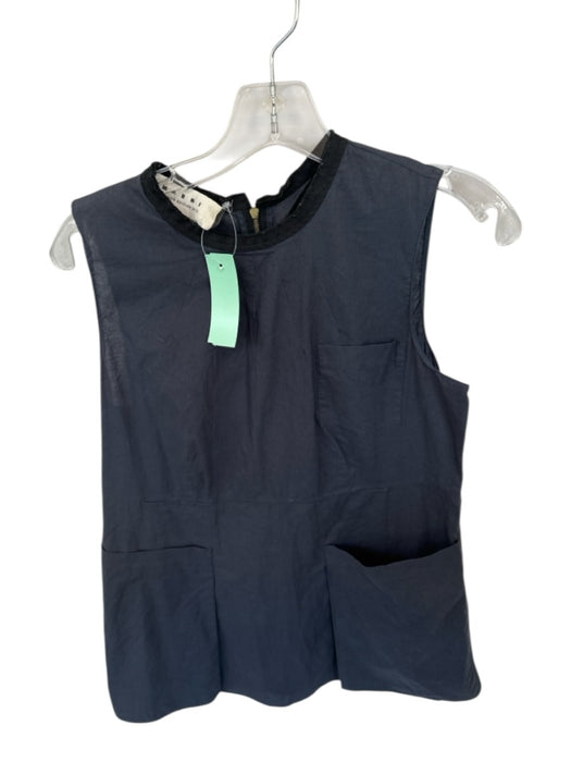 Marni Size 42/10 Charcoal Cotton Pocket Detail Sleeveless Crew Neck Top Charcoal / 42/10