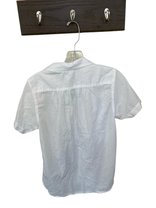 J Crew Size Est S White Cotton Short Sleeve Button Up Pleat Detail Top White / Est S