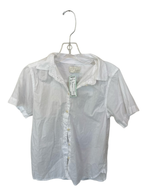 J Crew Size Est S White Cotton Short Sleeve Button Up Pleat Detail Top White / Est S