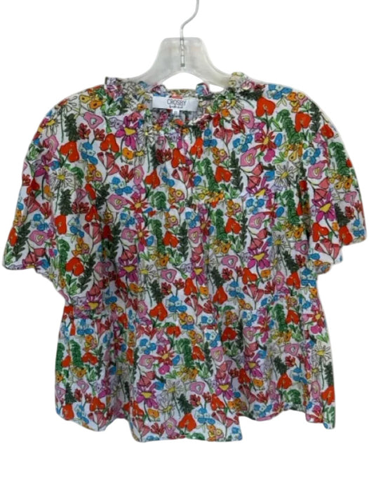 Crosby Size XS White & Multi Cotton swiss dot Floral Short Sleeve Top White & Multi / XS