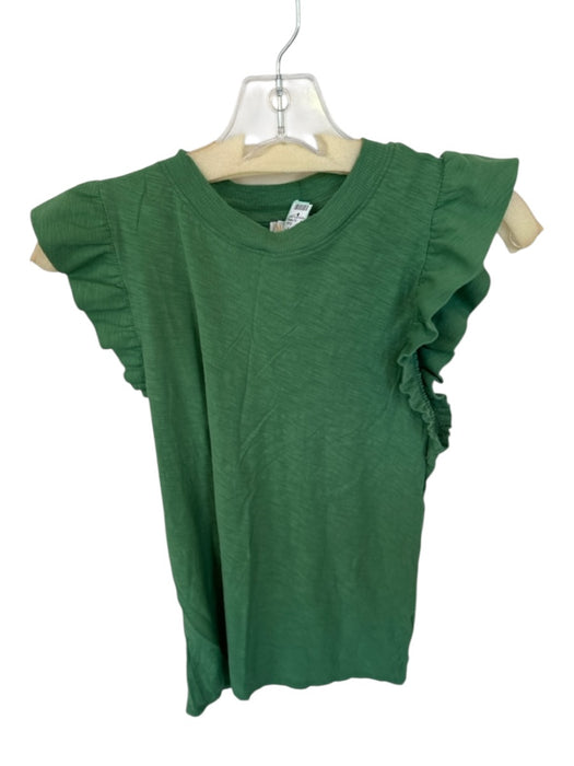 Nation Size S Emerald Green Cotton Ruffle Sleeves Crew Neck Heathered Top Emerald Green / S