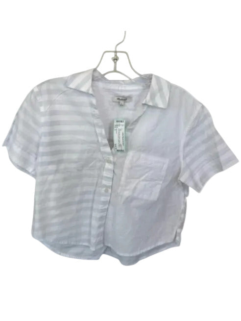Madewell Size S White & Gray Cotton Stripe Pattern Block Short Sleeve Top White & Gray / S