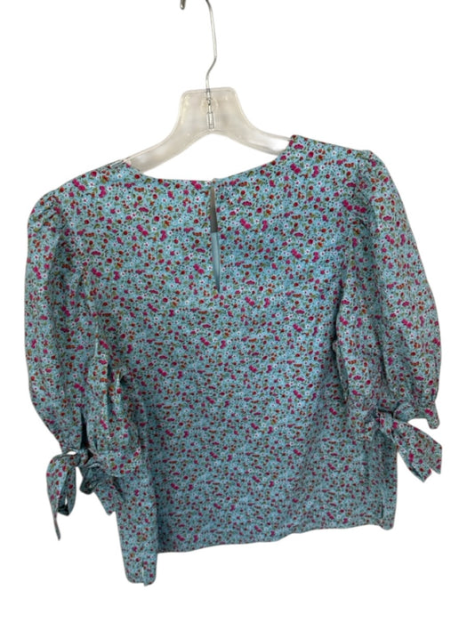 Hyacinth House Size S Blue, Pink & Red Cotton Micro Floral Short Puff Sleeve Top Blue, Pink & Red / S