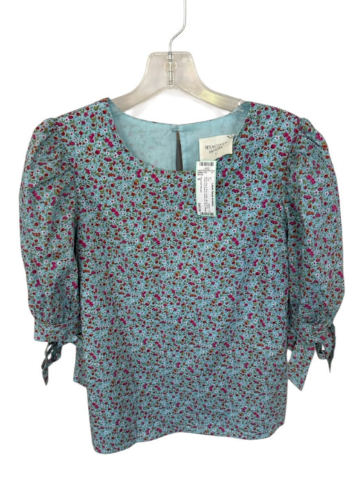 Hyacinth House Size S Blue, Pink & Red Cotton Micro Floral Short Puff Sleeve Top Blue, Pink & Red / S