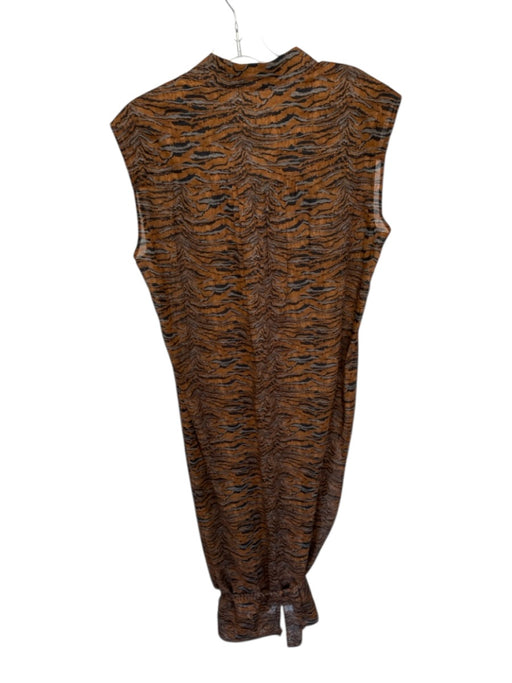 Roseanna Size 36/S Brown & Black Cotton Sleeveless Belted Tiger Print Maxi Dress Brown & Black / 36/S
