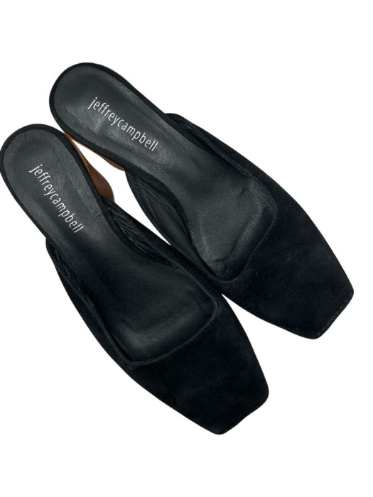 Jeffrey Campbell Shoe Size 8.5 Black & Brown Suede Wood Heel Square Toe Mules Black & Brown / 8.5