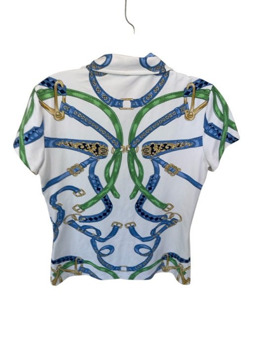 J. McLaughlin Size S Blue & Green Nylon Blend Short Sleeve Buckles Collar Top Blue & Green / S