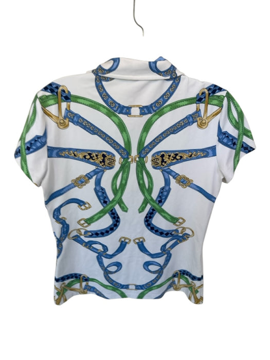 J. McLaughlin Size S Blue & Green Nylon Blend Short Sleeve Buckles Collar Top Blue & Green / S