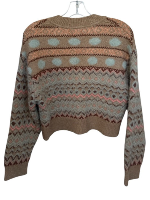 Zara Size S Brown & Multi Polyester Blend Abstract Stripes V Neck Sweater Brown & Multi / S