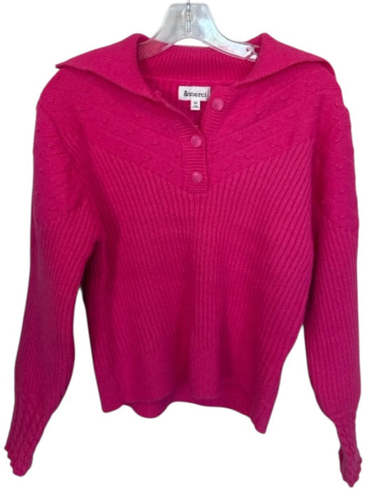 &merci Size M Hot pink Button Flap collar Ribbed Knit Sweater Hot pink / M