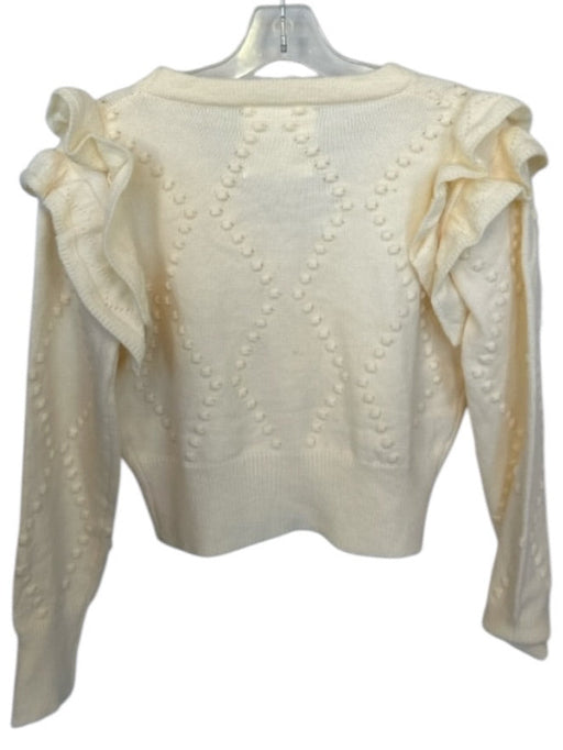 &merci Size M Cream Acrylic Knit V Neck Button Up Ruffle Long Sleeve Sweater Cream / M