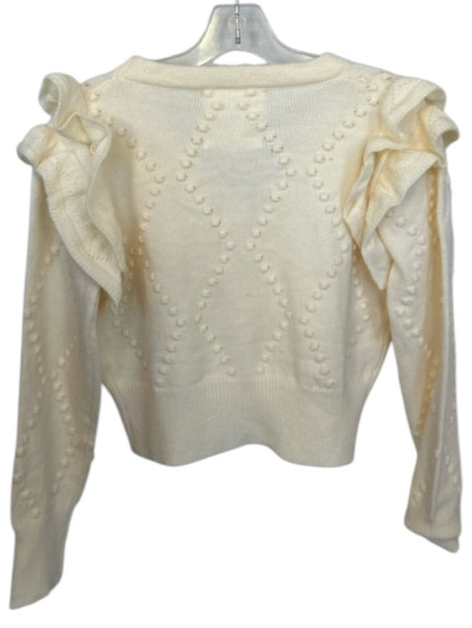 &merci Size M Cream Acrylic Knit V Neck Button Up Ruffle Long Sleeve Sweater Cream / M