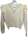 &merci Size M Cream Acrylic Knit V Neck Button Up Ruffle Long Sleeve Sweater Cream / M