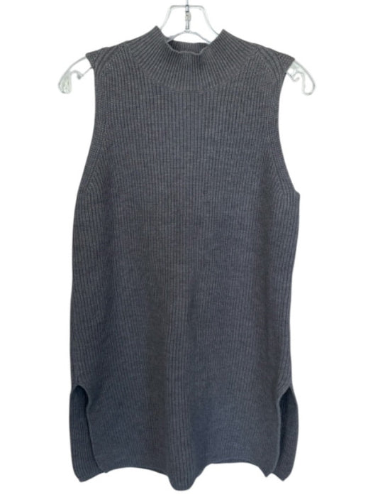 White + Warren Size M Grey Cotton Blend Knit Sleeveless high neck Mini Dress Grey / M