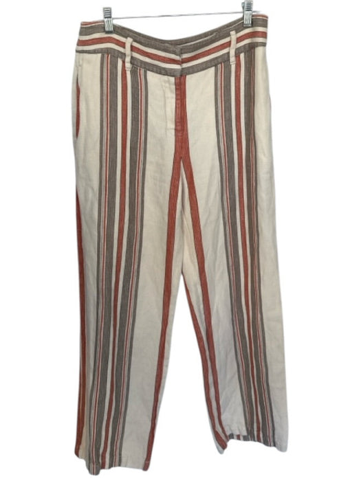 REBECCAMINKOFF Size 10 Cream & Orange Cotton Blend Stripes Back Pockets Pants Cream & Orange / 10