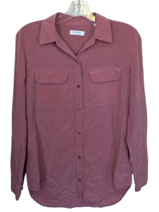 Equipment Size S Rose Silk Collar Button Down Front Pockets Long Sleeve Top Rose / S