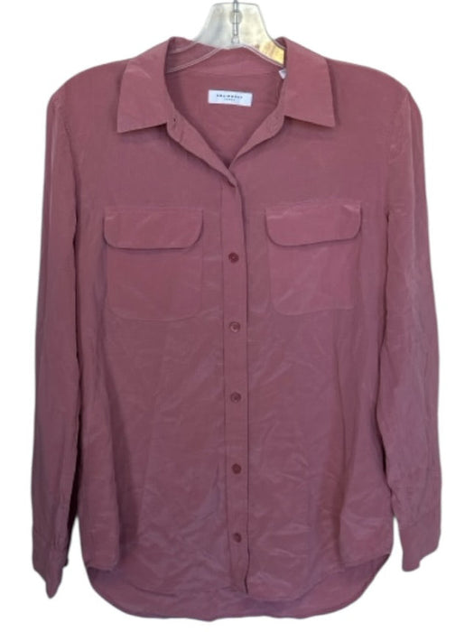 Equipment Size S Rose Silk Collar Button Down Front Pockets Long Sleeve Top Rose / S