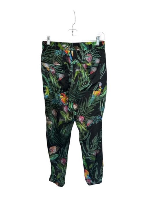Johnny Was Size XS Green & Multi Silk Wide Leg Jungle Print Drawstring Pants Green & Multi / XS