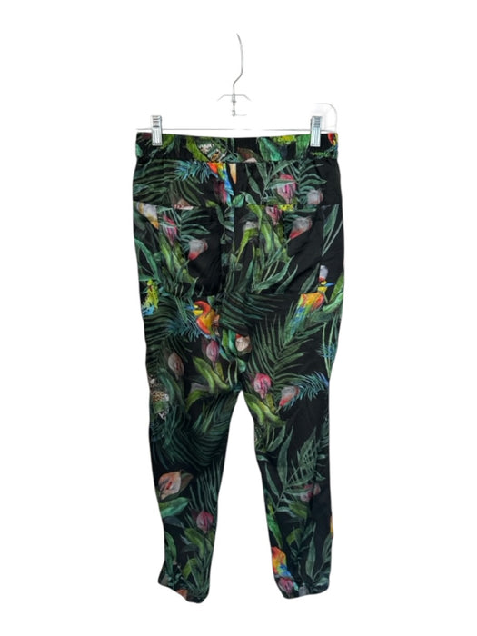 Johnny Was Size XS Green & Multi Silk Wide Leg Jungle Print Drawstring Pants Green & Multi / XS