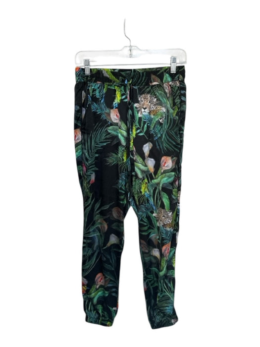 Johnny Was Size XS Green & Multi Silk Wide Leg Jungle Print Drawstring Pants Green & Multi / XS