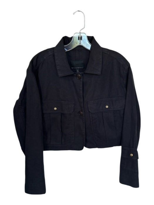 Banana Republic Size M Black Cotton Front Pocket Collar Button Front Jacket Black / M