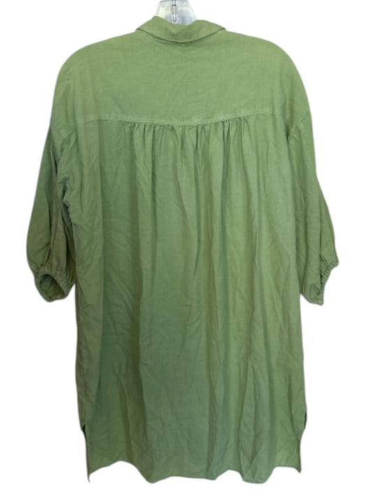 YFB Size S Sage green Linen & Rayon Collar Button Up Pockets Half Sleeve Dress Sage green / S
