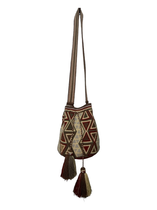 Beige Brown Red Woven Shoulder Tote Tassle Detail Bag Beige Brown Red / S