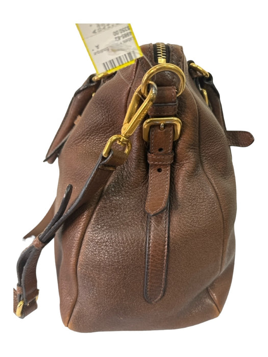 Prada Brown Leather Double Top Handle Shoulder Gold Hardware Top Zip Bag Brown / L