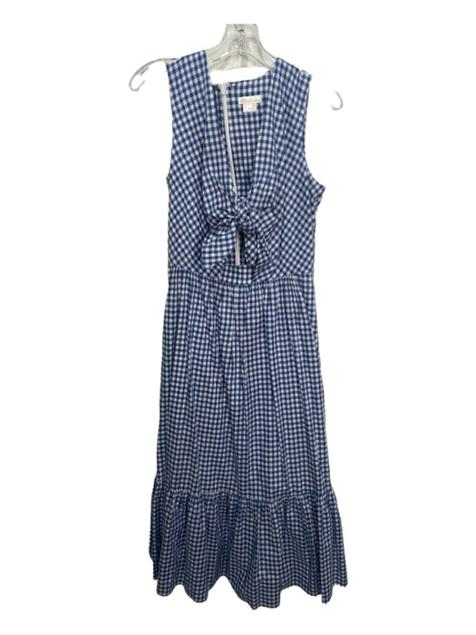 Shoshanna Size 0 Blue & White Cotton Gingham Tie Front Sleeveless Midi Dress Blue & White / 0