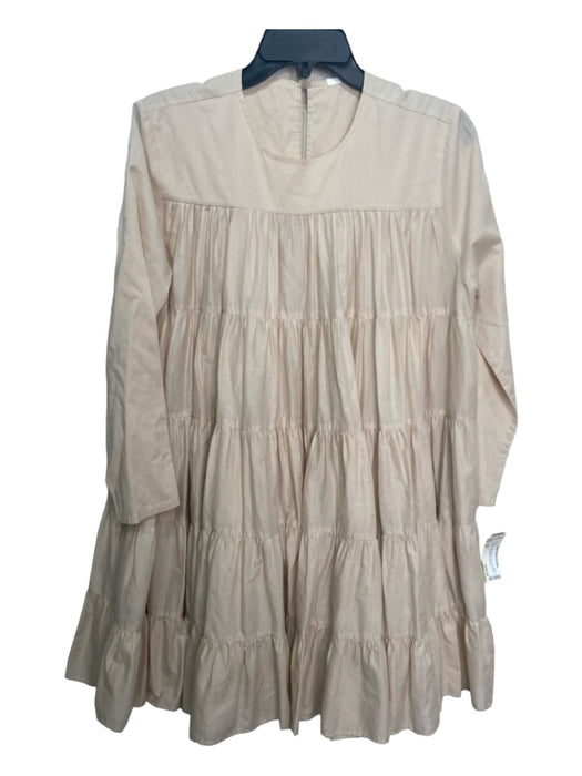 Merlette Size XS Beige Cotton Round Neck Shift Dress Tiered Long Sleeve Dress Beige / XS