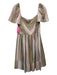 Mirth Size Small Pink, Brown, Green Cotton Square Neck Striped Gathered Dress Pink, Brown, Green / Small