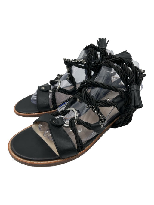 Pinko Shoe Size 40 Black & Brown Leather Beaded Gladiator Wrap Ankle Sandals Black & Brown / 40