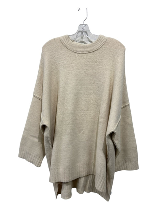 Free People Size L Cream Nylon & Viscose Crew Neck Ribbed Side Slit Sweater Cream / L