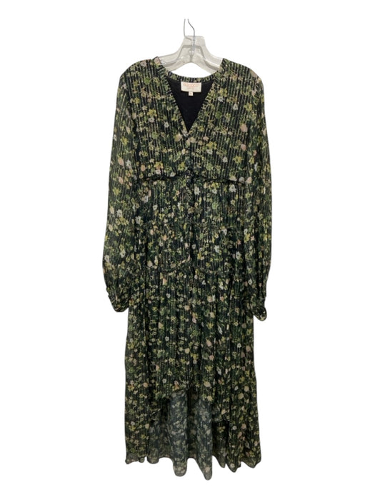 Rococo Sand Size M Green & Black Viscose Metallic Thread hi lo Floral Dress Green & Black / M