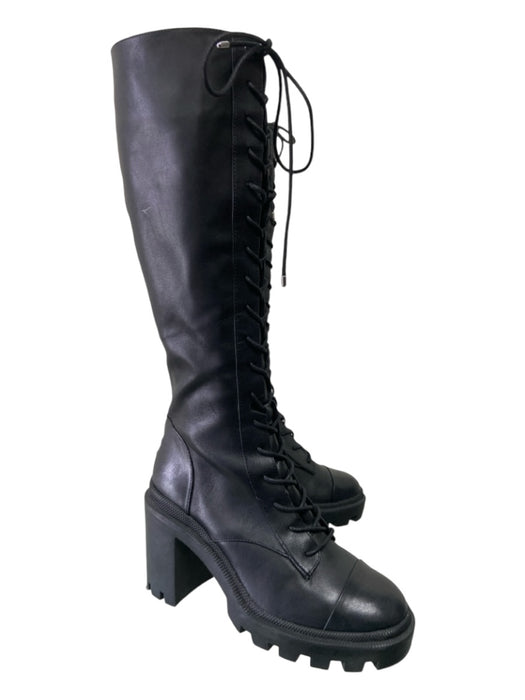 Gianni Bini Shoe Size 9 Black Leather Laces Knee High Inner Side Zip Boots Black / 9