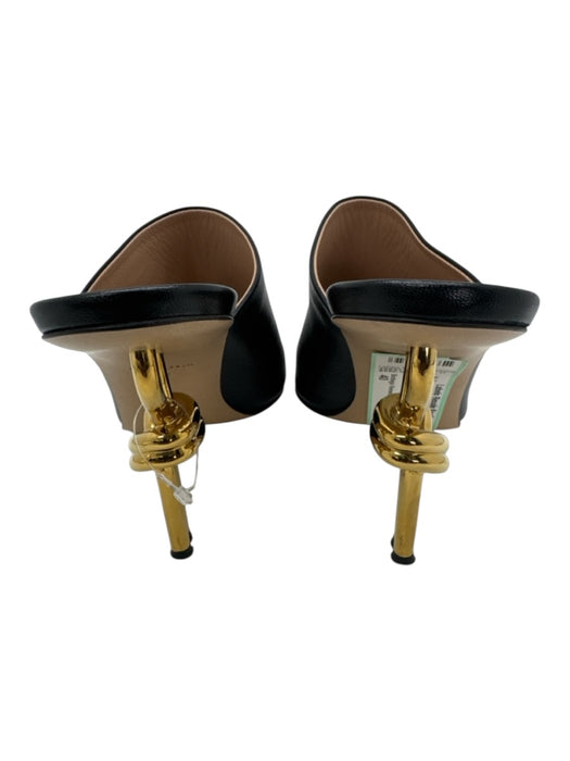 Bottega Veneta Shoe Size 40 Black & Gold Leather Peep Toe Square Toe Mule Pumps Black & Gold / 40