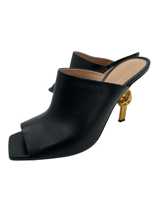 Bottega Veneta Shoe Size 40 Black & Gold Leather Peep Toe Square Toe Mule Pumps Black & Gold / 40